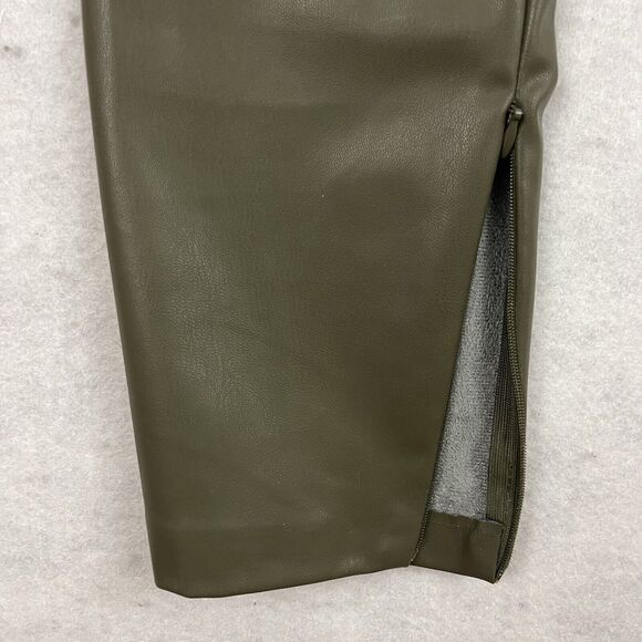Zara Faux Leather Pants Womens Size Medium Olive Green Hi Rise Ankle Zip Legging - Picture 11 of 12